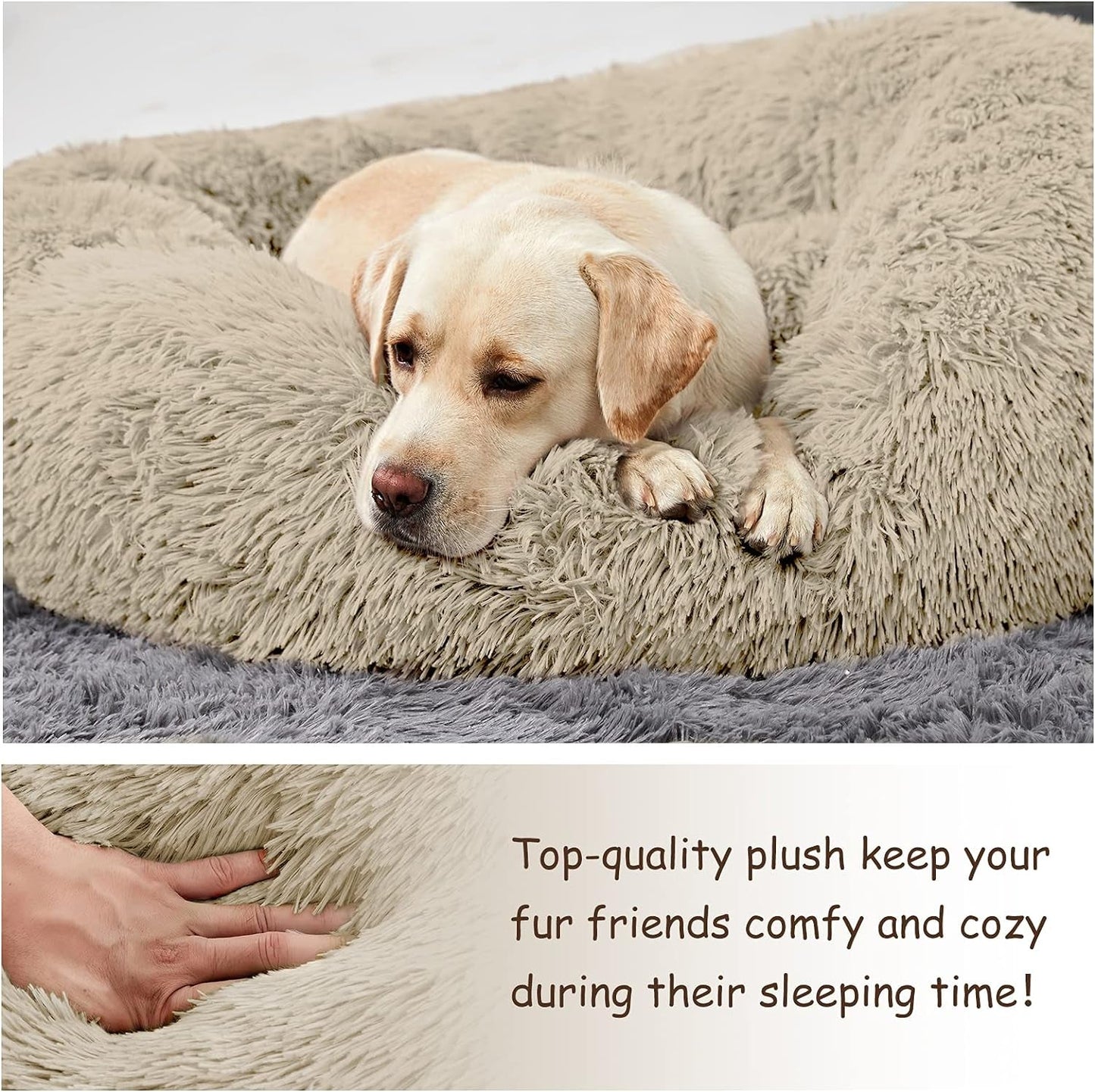 Washable round Bed for Large Dogs, Donut-Shaped Calming Cuddler for Medium Dogs, Comfy