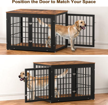42 Inch Heavy Duty Dog Crate Furniture for Large and Medium Dogs, Decorative Pet House End Table, Wooden Cage Kennel Furniture Indoor, Rustic Brown