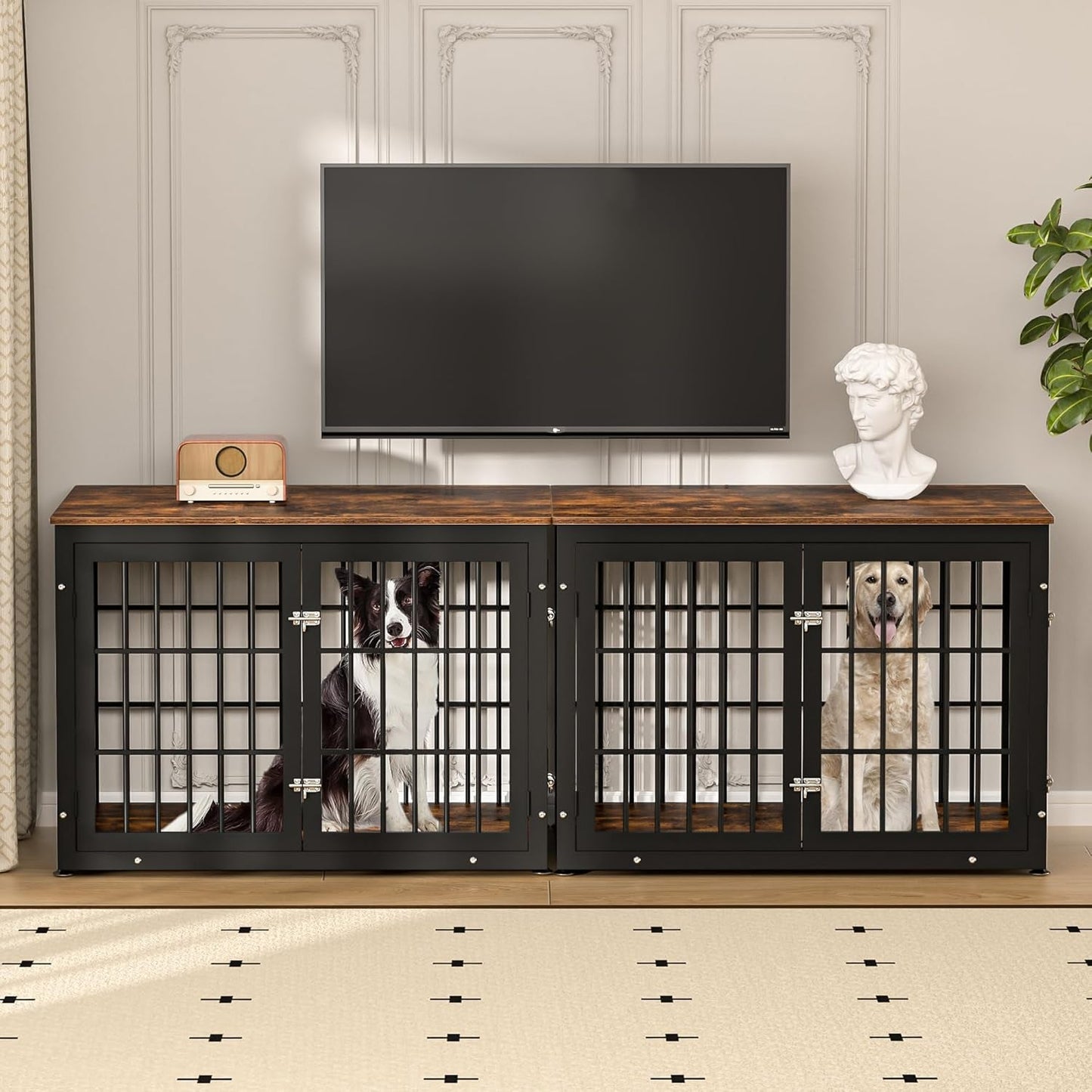 42 Inch Heavy Duty Dog Crate Furniture for Large and Medium Dogs, Decorative Pet House End Table, Wooden Cage Kennel Furniture Indoor, Rustic Brown