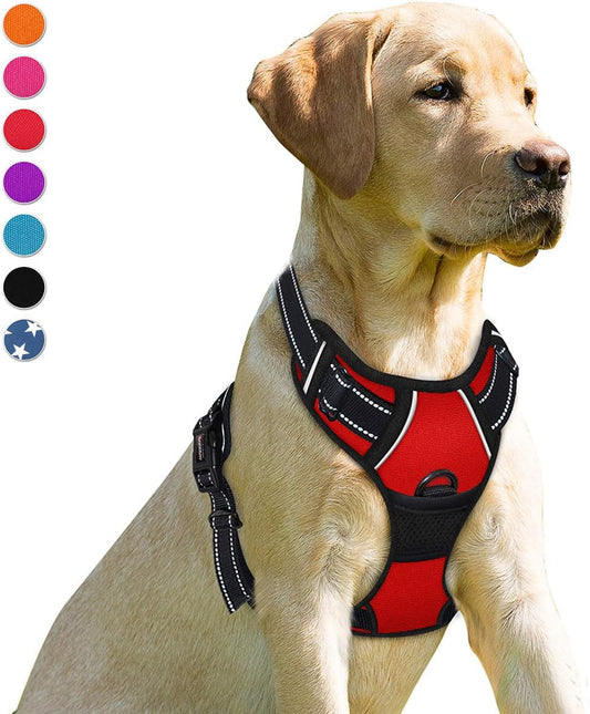 No Pull Dog Harness Front Clip Heavy Duty Reflective Easy Control Handle for Large Dog Walking(Red,L)