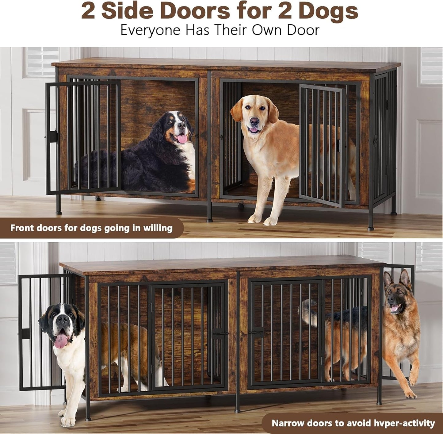 78 Inch Dog Crate Furniture for 2 Dogs, Extra Large Double Dog Cage Large Breed, XXL Thick Wooden Dog Crate TV Stand, Sturdy Dog Kennel with Divider