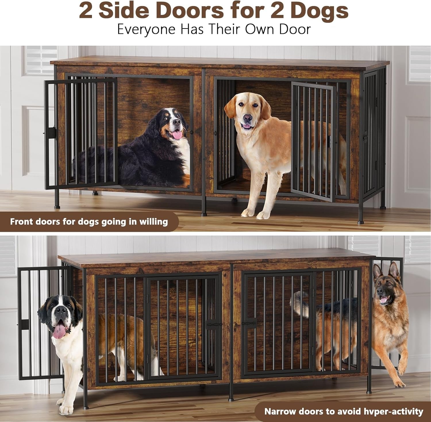 78 Inch Dog Crate Furniture for 2 Dogs, Extra Large Double Dog Cage Large Breed, XXL Thick Wooden Dog Crate TV Stand, Sturdy Dog Kennel with Divider